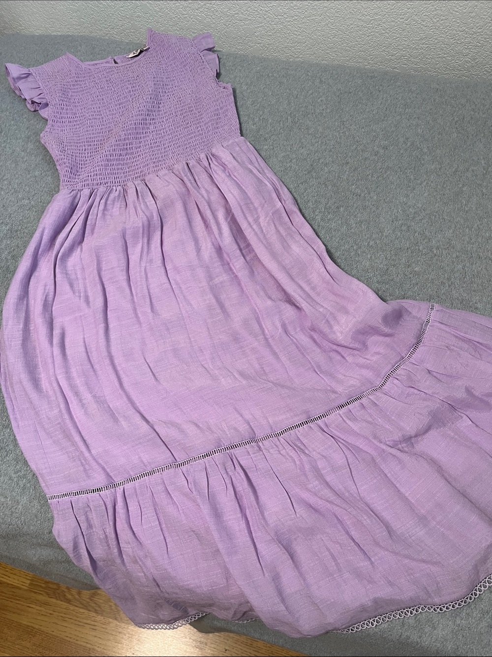 Nanette Lapore Smocked Midi Dress Size 8 Pastel Cap Ruffle Sleeve Modest